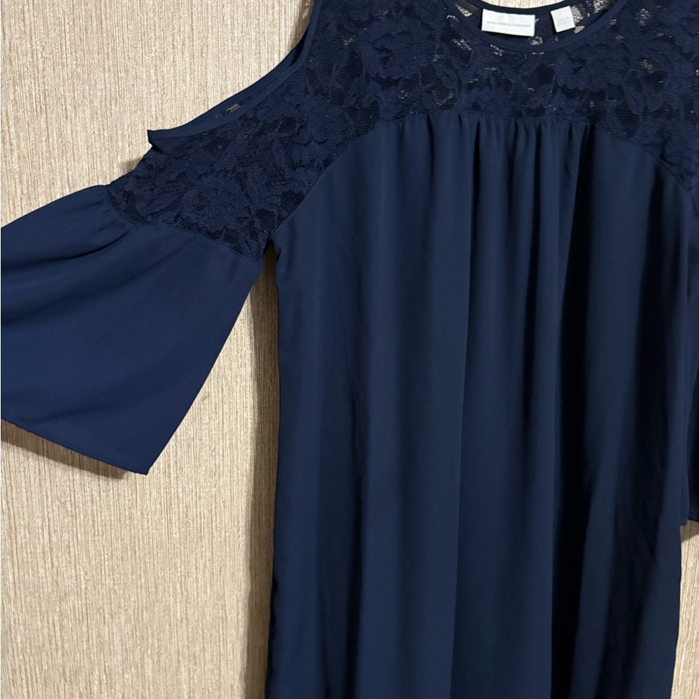 New York & Company Navy Lace Accent Dress